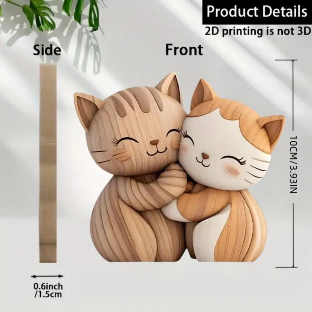 Minimalist 2D Flat Natural Wood Grain Cat Dog Rabbit Couple Figurine Home Tabletop Decor Lover Gift Wood Animal Figurine