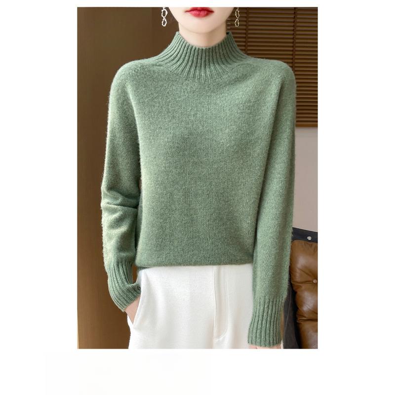 Pulover Gros de Toamnă și Iarnă cu Gât Semi-înalt din Lână pentru Femei, Simplu, Versatil, de Bază