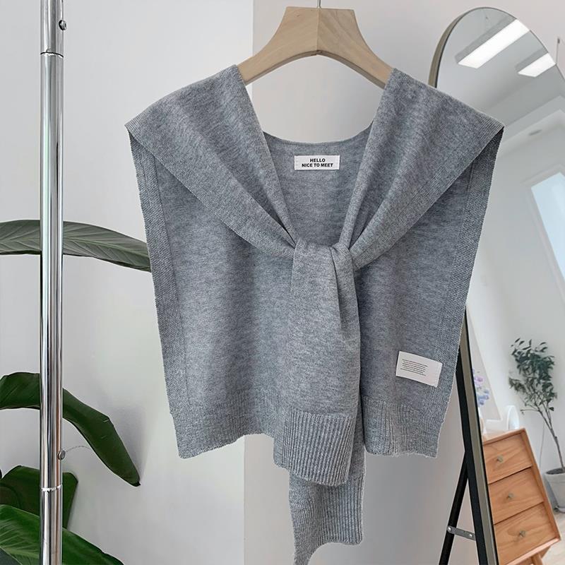 Korean Knitted Shawl Summer Air Conditioning Fake Collar Neck Guard Knit Thin Knotted Cape Shoulder Scarf For Women