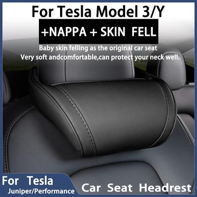 Oulex Seat Headrest Neck Pillow for Tesla Model 3/Y Juniper 19-25 Car Neck Support Pillow Nappa Leather Seat Headreck Car Access