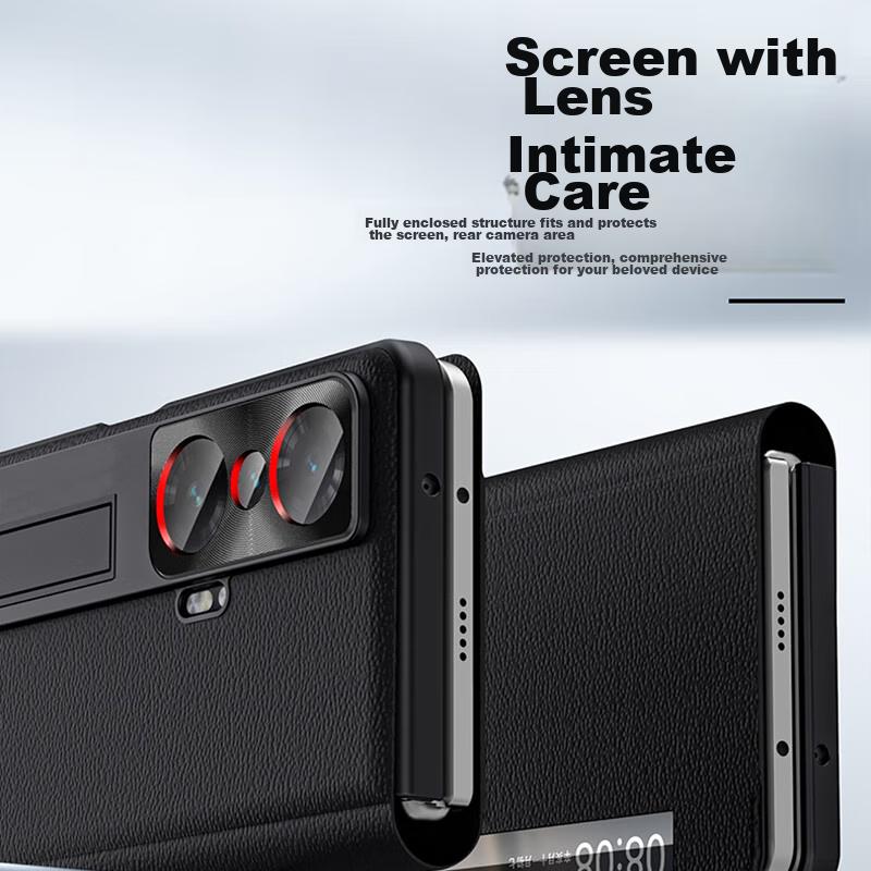 Foldable Protective Case for Honor Magic Vs, Full Protection Magnetic Stand Back Genuine Leather, Black