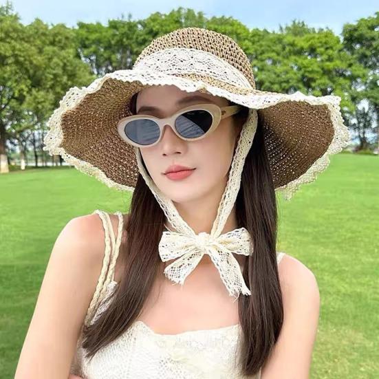 Summer Fisherman Hat, Hollow Straw Weaving Large Brim Beach Hat, Foldable Portable Rainbow Color Basin Hat