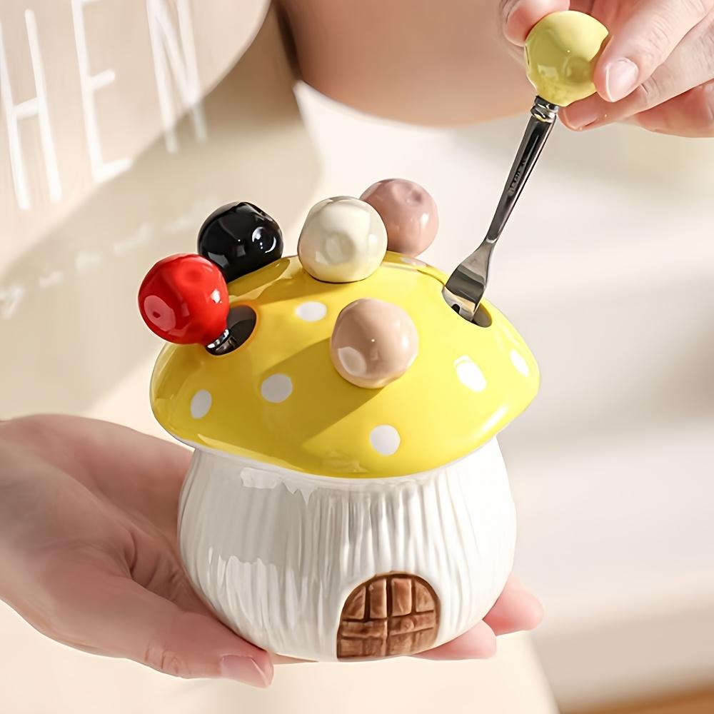 Mushroom Fruit Fork Set 304 Stainless Steel Cute Dessert Forks with Storage Jar Home Kitchen Accessories