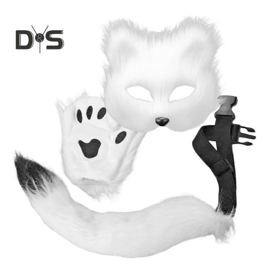 Fox Face Cushion Faux Fox Half Face Cushion with Tail Gloves Masquerade Halloween Cosplay Party Costume Accessory for Girls