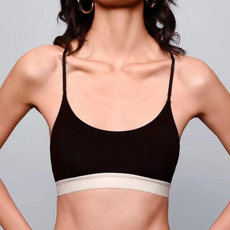 

Yoga Fashion Nude Feel Quick-Drying Contrast Color Dance Bra S Black Apricot [Quality Edition]]
