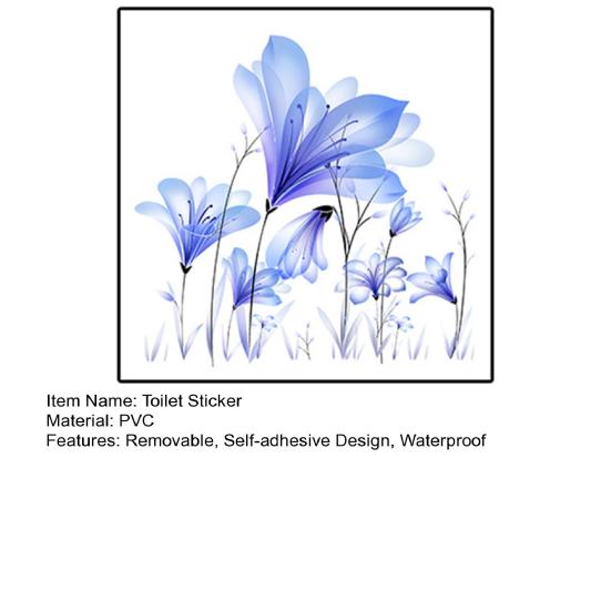 Blaue Blume Toilettenaufkleber, abnehmbarer, selbstklebender, wasserdichter PVC-Wohnzimmer-Wandkunst-Badezimmer-Toilettendeckel-Dekorationsaufkleber