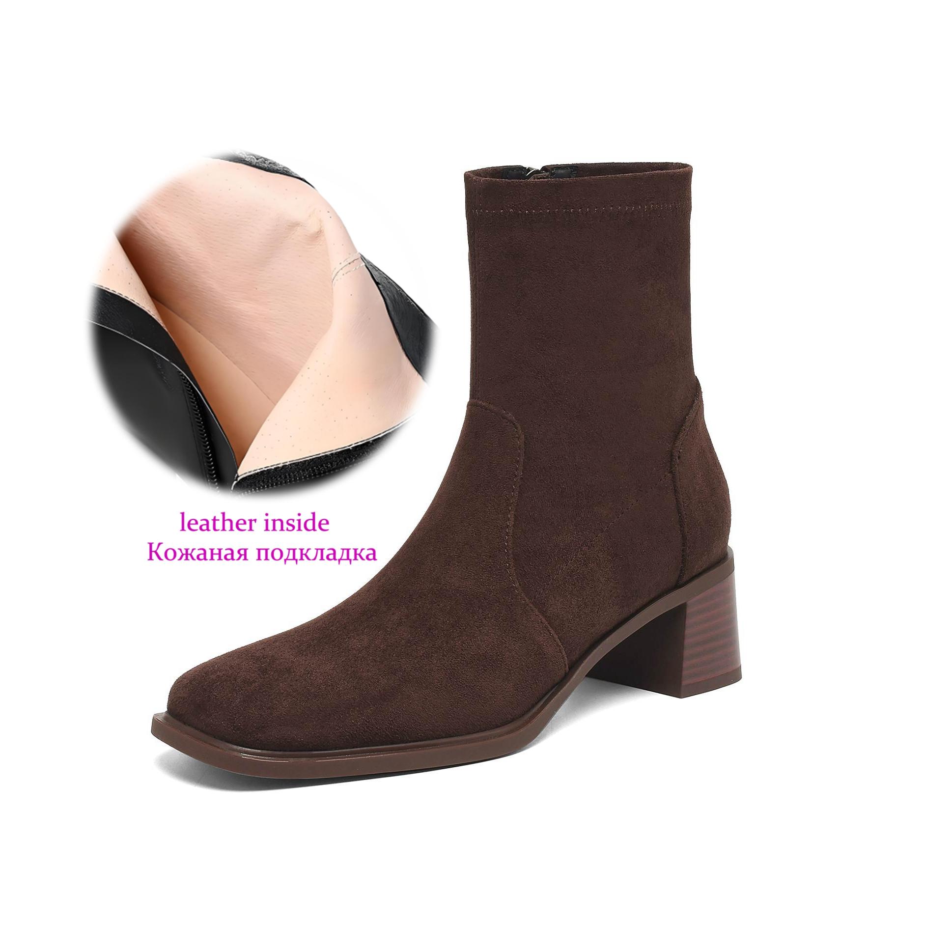 

Krazing Pot Flock Round Toe Thick Heels Chelsea Boots Size 42 Zip Women Concise Style Elastic Ankle Boots 34