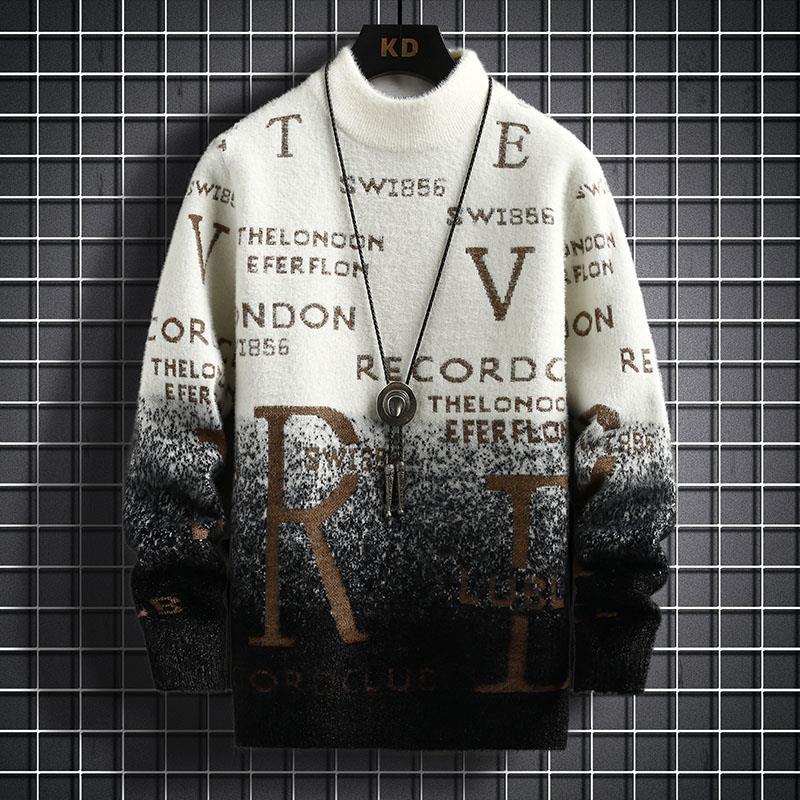 

Зимний новый свитер мужской вязаный свитер удобный модный тренд дизайн с надписью полуворотник 195 чёрный