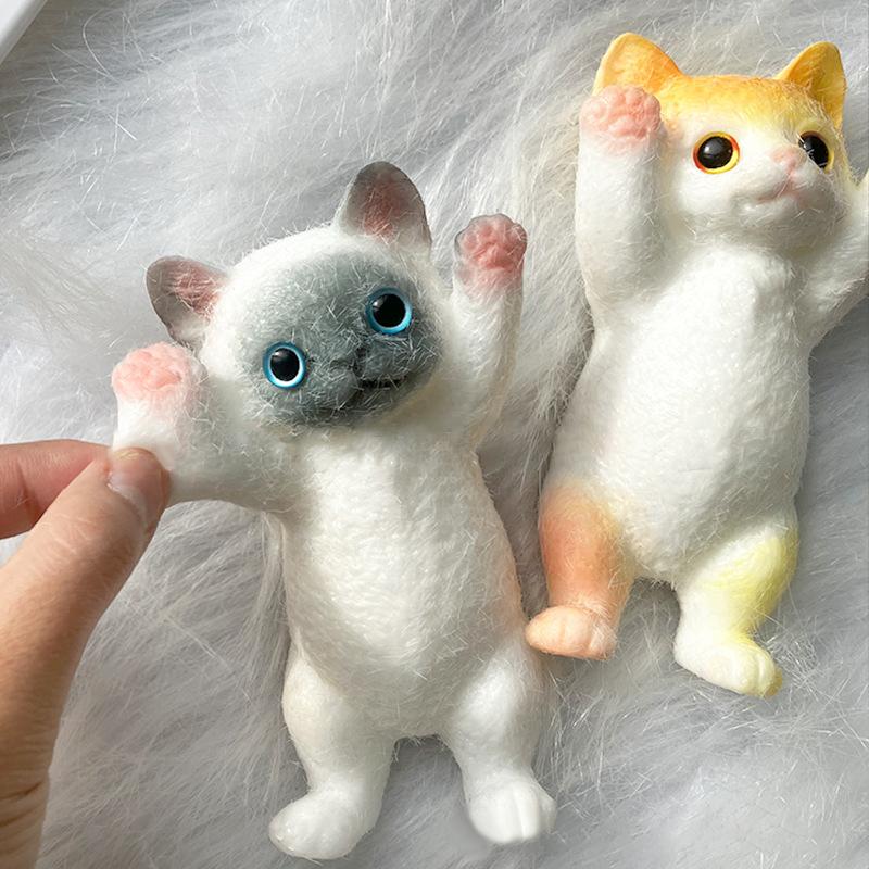 Cute Raise Hand Little Kitten Model Stress Relieving Toys Slow Rebound Toy Children Decompression Toys Animal Ornaments