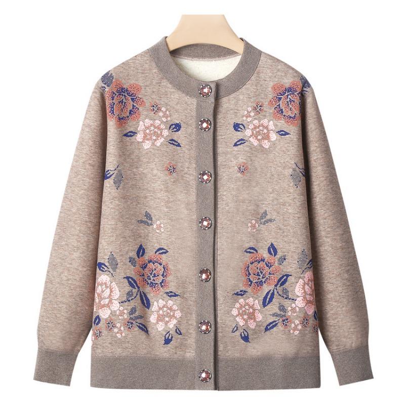 Grandma winter knitted sweater old man velvet cardigan female old lady autumn new clothes mother coat