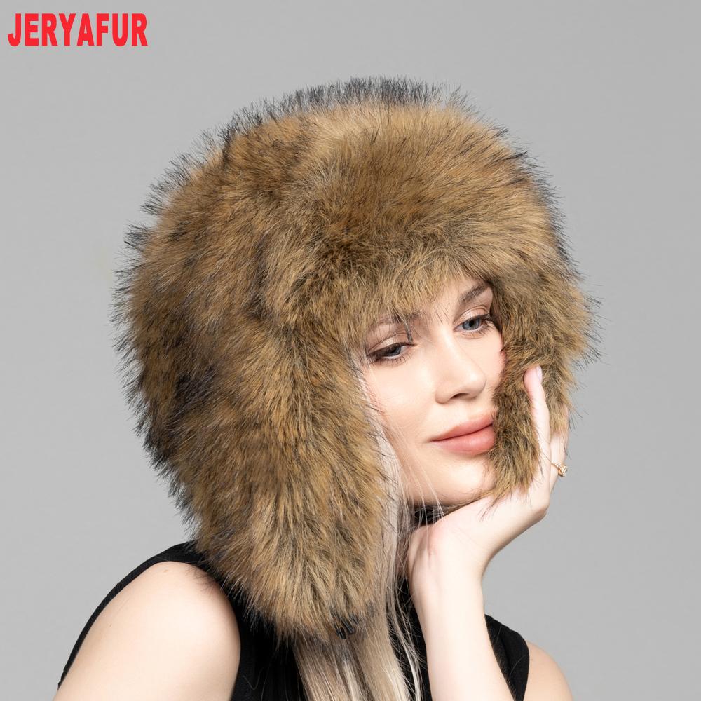 JERYAFUR Women Ushanka Trapper Winter Hat, Thick Faux Fur Ear Flap Warm Ladies Cap for Snowy Cold Outdoor Weather