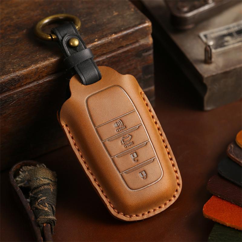 Genuine Leather Car Key Cover Case Shell for Toyota RAV4 Yaris C-HR Hilux Fortuner Land Cruiser Camry Coralla Crown Highland
