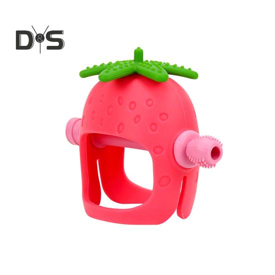 Baby Teething Toy for Babies 0-24 Months Relieve Sore Gums with Strawberry Shape Teether Food-Grade Silicone Easy-to-Clean Teething Relief Toy Train