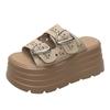 Fashion 8CM Trendy Streetlish Buckles Slippers for Women Nubuck Leather 2025 Summer Platform Shoes Ladies Comfort Fashion Slipper Woman