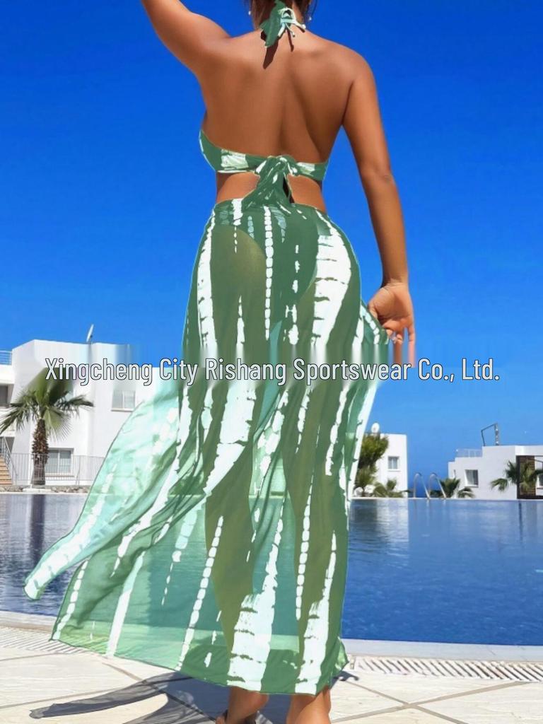 European & American Sexy Split Bikini Swimwear: Three-Piece Set with Beach Long Dress