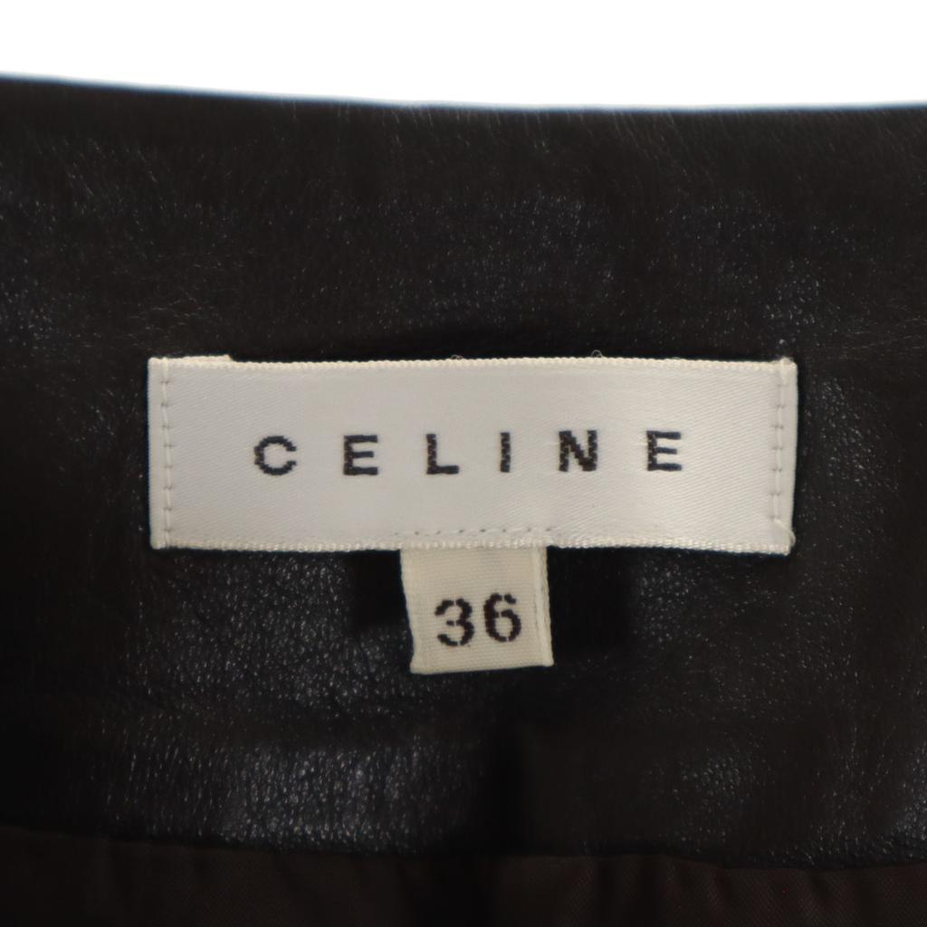 Celine Made In France Lamb Leather Midi Skirt 36 Dark Brown Women Used