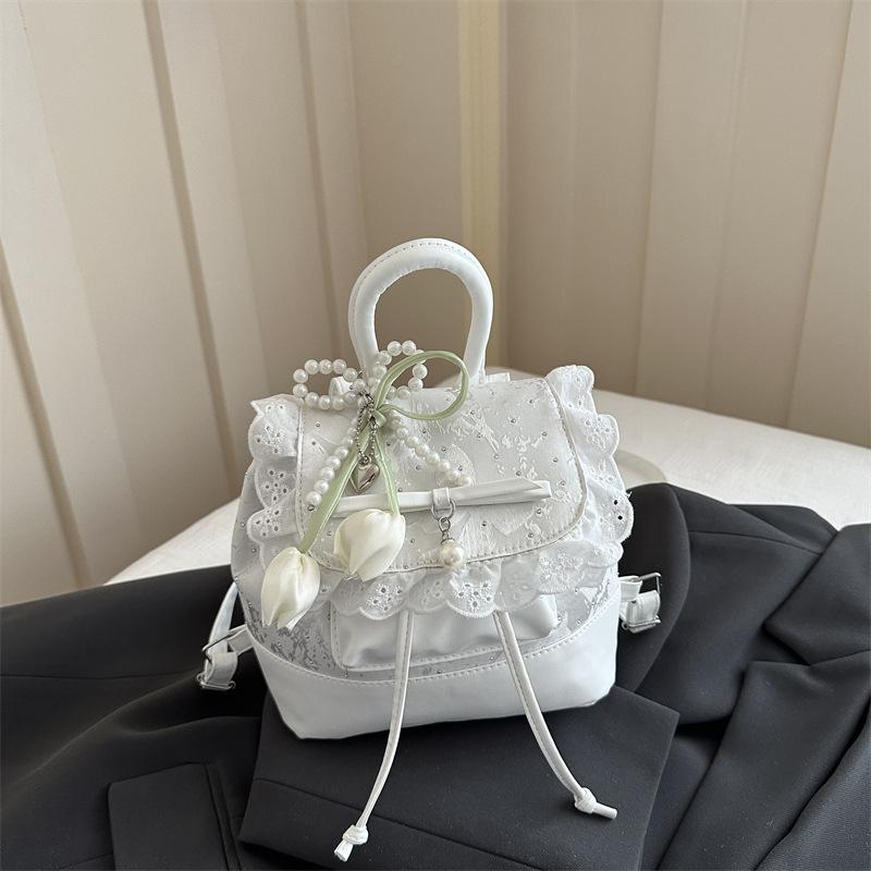 Schoolbag1011 New Korean Lace Backpack Women's Bow College Style Mini Backpack Girl Heart Commuter Belt Pendant