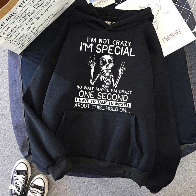 Unisex Delirmiş Değilim Harf Baskılı Kapüşonlular Kadınlar İçin Mizahi İskelet Barış İşareti Grafik Sweatshirtler 90'lar Y2k Kapüşonlu Sweatshirtler