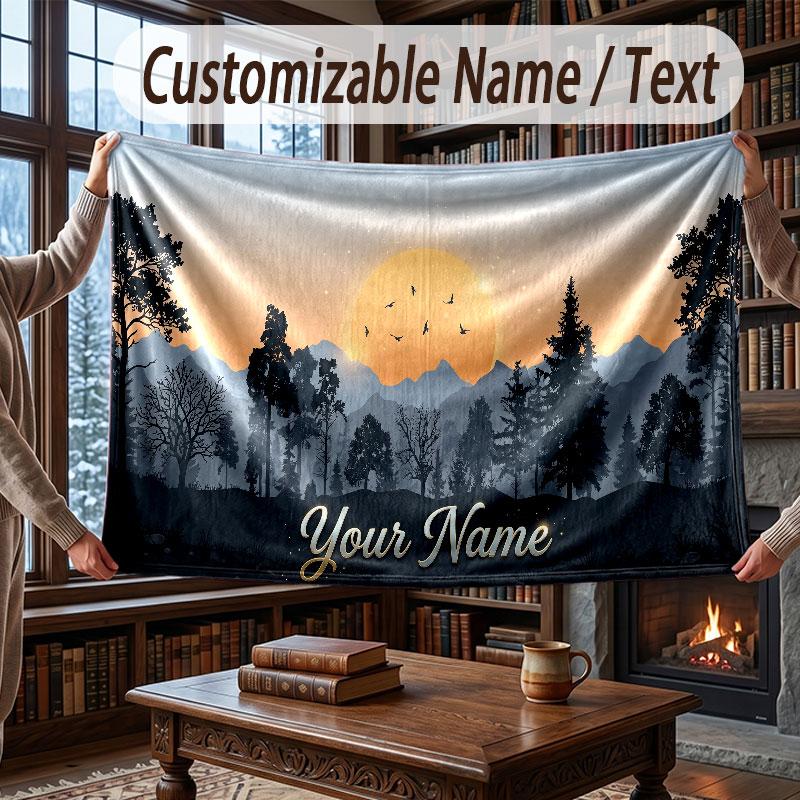 Mushroom Forest Theme Throw Blanket Custom Name Text Personalized Blanket Soft Cozy Blanket for Home Sofa Bed