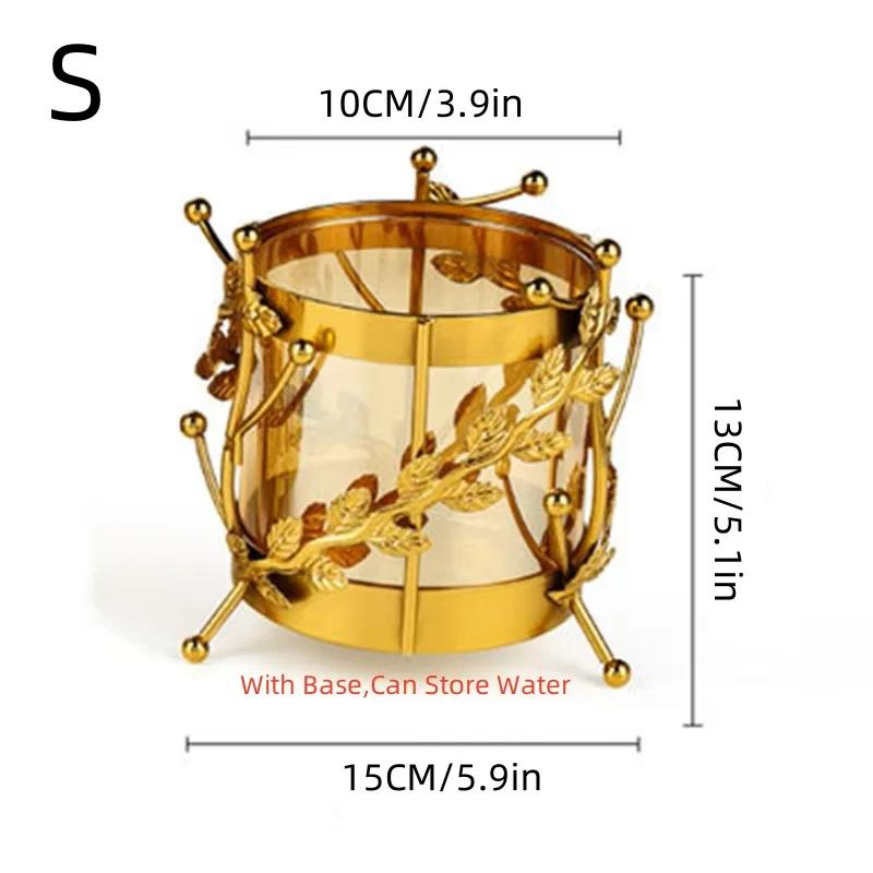 Luxury Metal Flower Vase, European Style, Glass Plant Pot, Wedding, Christmas, Living Room Dining Table Home Decoration Artwork