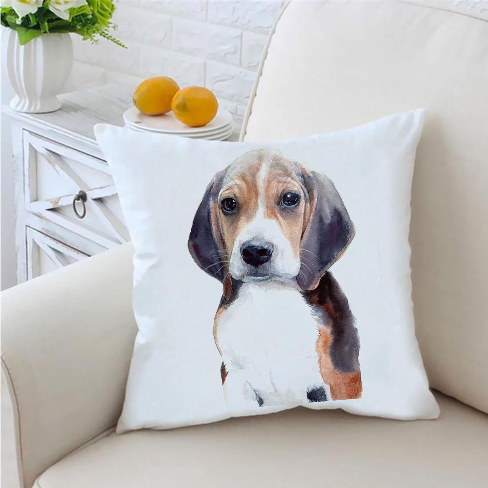 Cute Beagle Pet Dog Print Pattern Cushion Cover Home Living Room Sofa Decoration Throw Pillow  45 * 45cm