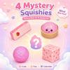 4-Pack Squishy Stress Relief Set, Slow Rising Malt Sugar Squeeze Fidget Toys, Fun Desk Accessories and Gift Set(Pink)