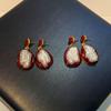 Special-shaped Baroque pearl tourmaline earrings set with red Czech diamonds women's earrings French design