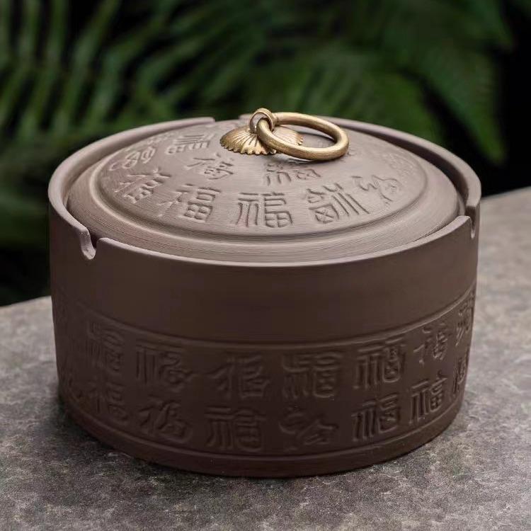 Vintage Cylindrical Ceramic Tea Cans Sealed Moisture-proof Storage Jar Tea Set Large Capacity Ashtray Storage Jar Art Decoration