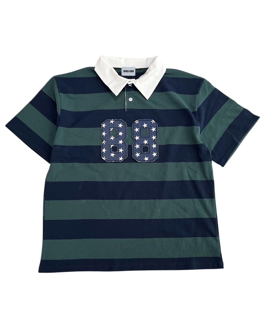 SK8ER ROCK 88 Stripe Rugby Shirt ((D/Green*Navy))