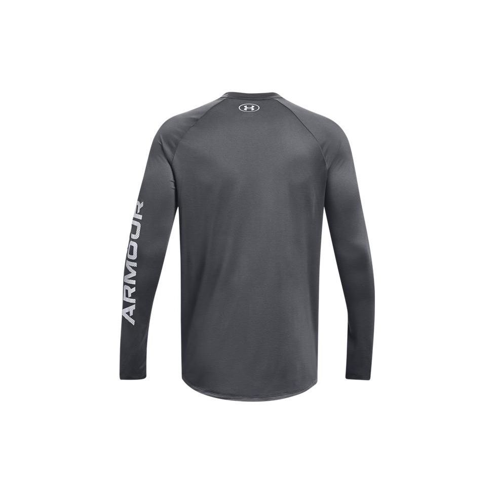 Under Armour Tech Logo Printed American Vintage Training Crew Neck Long Sleeve T-Shirt Men Tops Gray 1379782-012