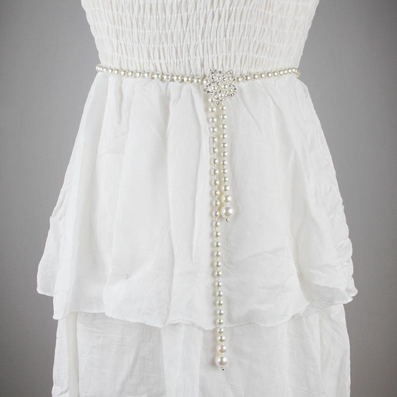 

Elegant Bow Hook Pearl Waist Chain Women S Decorative Dress With Skirt Trendy Casual Thin Belt