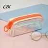 Rainbow Gradient Pen Bag Iridescent Holographic Pencil Case, Transparent Stationery with Wide Correction Tape Holder Case U-Shaped Zipper, Large