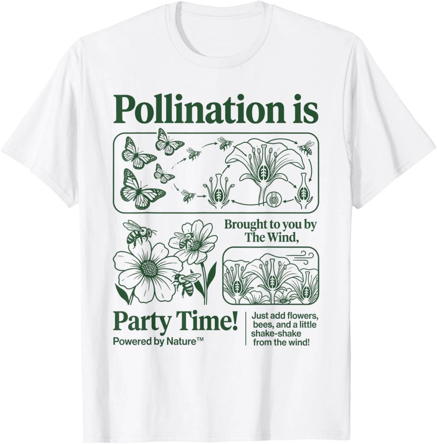 Vintage Pollination Biology Graphic Bees Flowers 90s Nature T-Shirt S