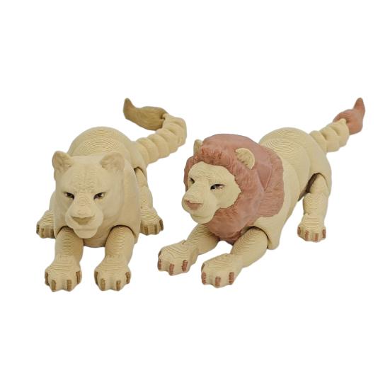 Yousheng 1/2Pcs 3D Printed Lion Figurine Movable Joints Male Female Lion Figure Articulated Animal Model Fidget Toy Home Office Bookshelf Decoration