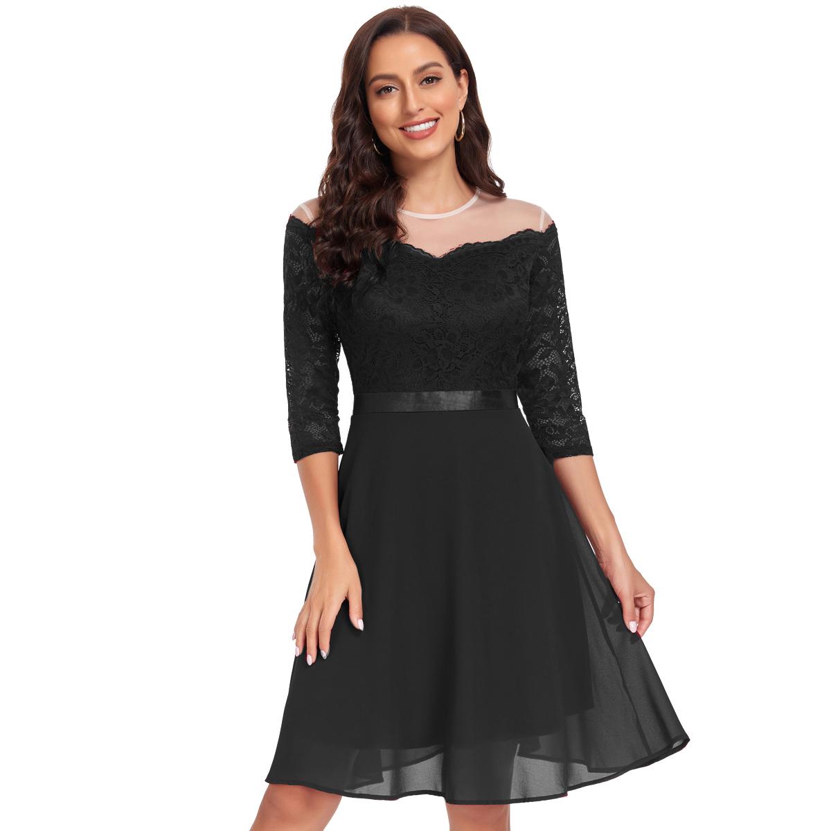 

Женские платья с открытыми плечами, миди-трапеция, качели, коктейльное вечернее кружевное платье с поясом, шифоновые юбки, подружка невесты, свадебный гость, одежда для выпускного вечера XL чёрный