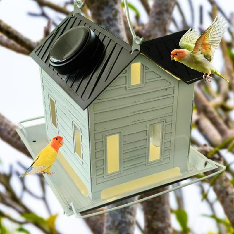 Solar Powered Bird Feeder Bird Feeding Container Squirrel-proof Parrot Food Container For Lawn Patio Backyard Hangable Parakeet