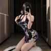 Sex underwear velvet cheongsam pure desire naked back sexy classical retro bead chain jacquard hanging neck pure desire spice suit