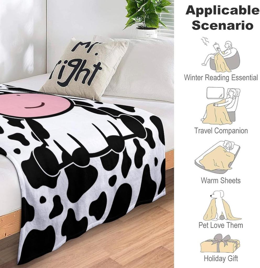 Cute Cow Blanket Soft Cozy Flannel Cow Throw Blankets Kids Adults for Bedding Bedroom Living Rooms Sofa Full Season Gifts 60"x50
