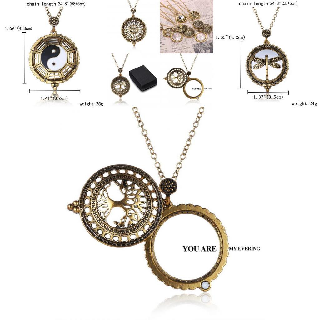 Vintage Magnifying Tree Pendant Necklace With Alloy Material For Stylish Women And Men