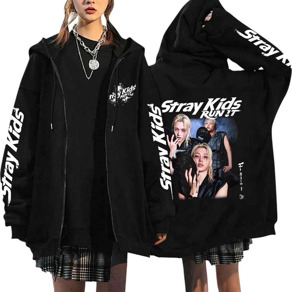 Graphic Print Loose Fit Zip Up Hoodie for Casual Streetwear