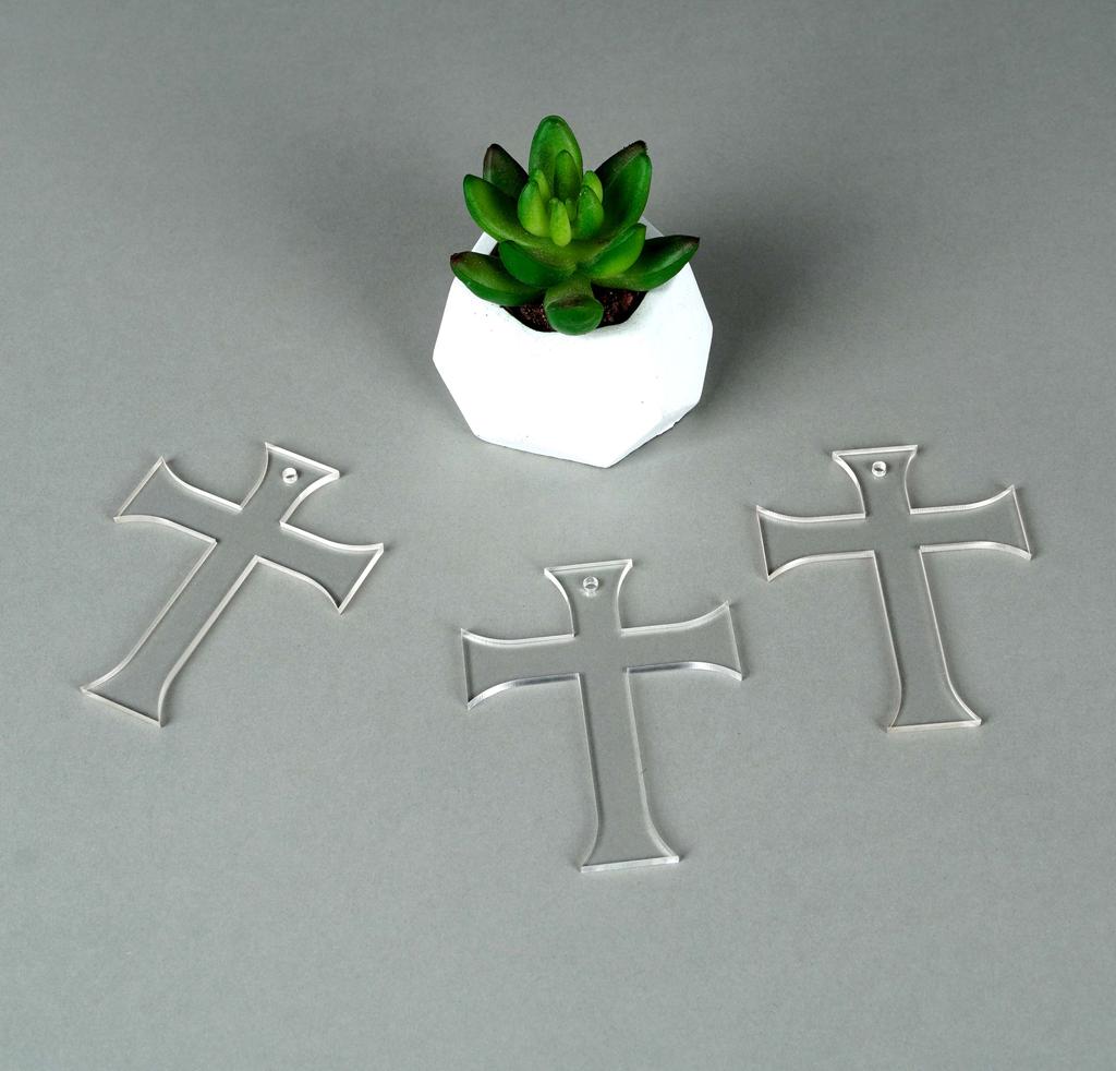 Traceease 3" Inches Cross Shape With Hole Clear Acrylic Ornament Blank Transparent Keychain Pendantsfor DIY Crafts Projects