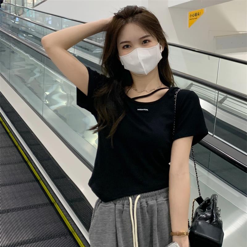 Women's 2024 Irregular Design Short-Sleeve T-Shirt - Korean Summer Style, Pure & Sexy White Spicy Girl Top