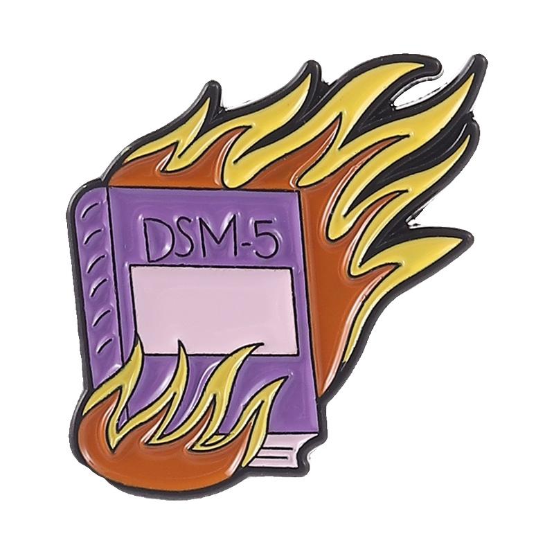 

Burning Book Enamel Pin Rebellious Mental Health Brooch Flame Covered Purple Book Lapel Badge Jewelry Gift For Friends