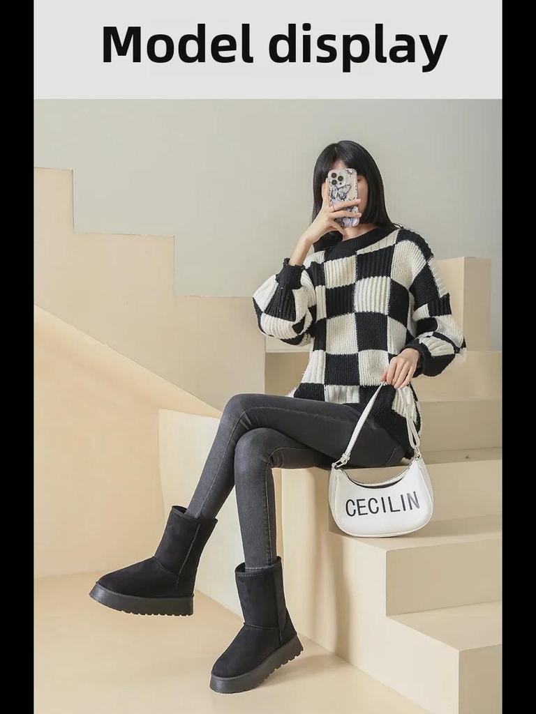 Women's Winter Mid-Tube Plush Thick-Soled Casual Snow Boots