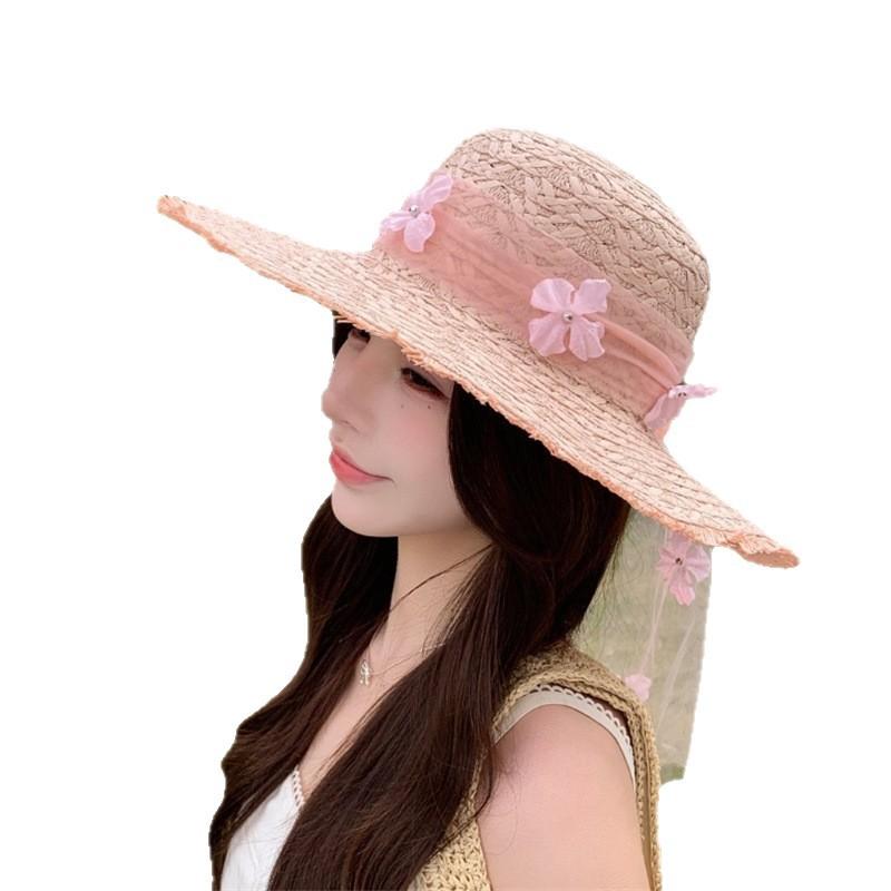 New French bow big brim straw hat women's spring summer seaside beach vacation wind shade sun protection hat