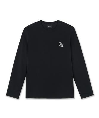 Emelbi Basic Small Logo Semi-Oversized Long Sleeve T-Shirt La (Black)