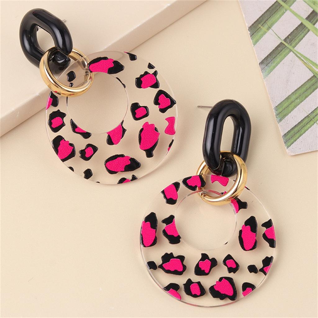 Premium Acrylic Hollow Out Geometric Round Leopard Print Vintage Colorful Dangle Earrings Women Lightweight Fashion Jewelry