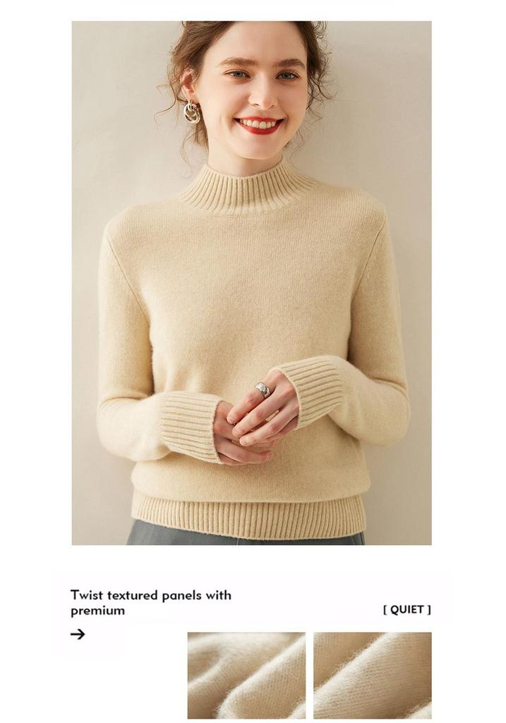 Women's Cashmere Sweater: Soft, Thick, Solid Color, Half-High Neck, Loose-Fit, High-End Knit Pullover for Winter.
