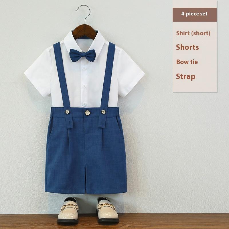 Dětský narozeninový smokingový oblek Letní britský styl Chlapecký svatební oblek Set Bílý Elegantní Dětské sborové vystoupení Formální oblečení 6 8 L