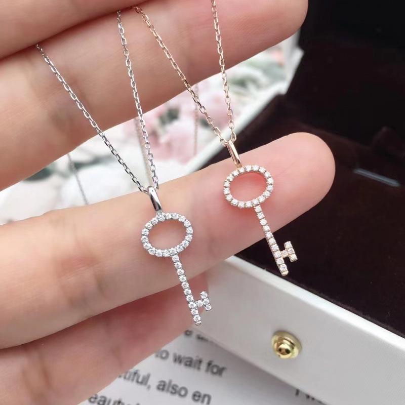 Ethereal Rhinestone Hollow Key Necklace for Women - Designer, Simple, Light Luxury, Ins Style Collarbone Chain.